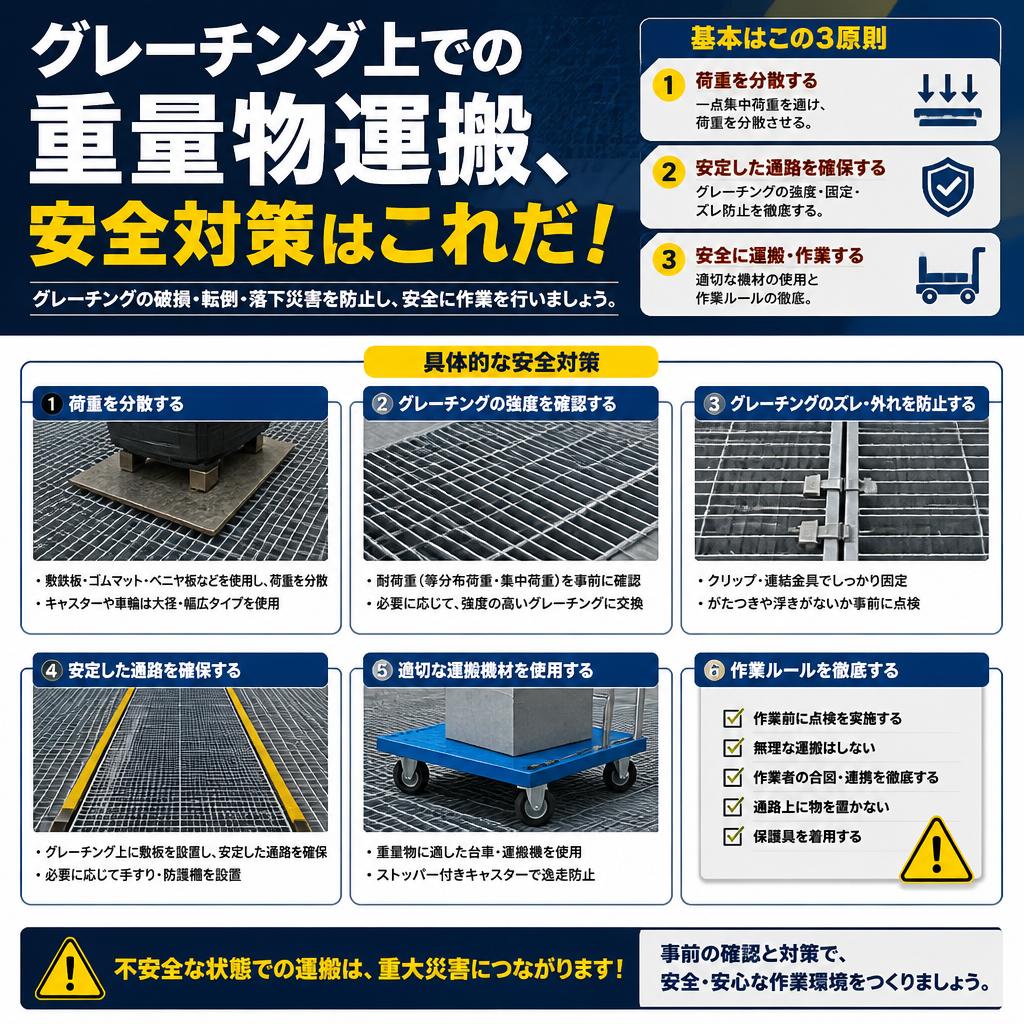 グレーチング上での重量物運搬、安全対策はこれだ！