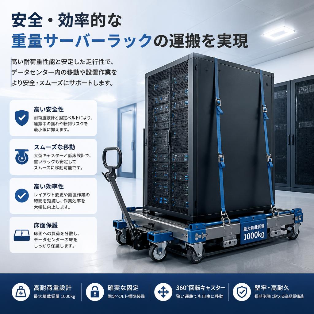 安全・効率的な重量サーバーラックの運搬を実現